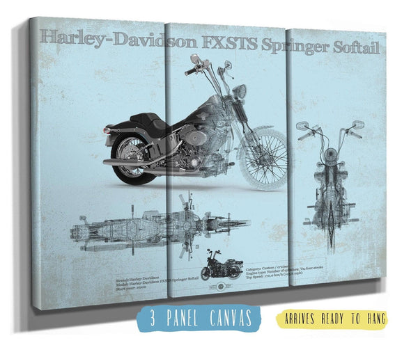 36" x 24" / 3 Panel Canvas Wrap Cutler West Harley-Davidson FXSTS Springer Softail Blueprint Motorcycle Patent Print