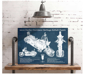 Cutler West Harley Davidson Heritage Softail Classic 2012 Blueprint Vintage Motorcycle Print
