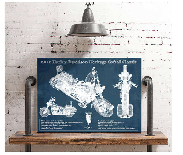 Cutler West Harley Davidson Heritage Softail Classic 2012 Blueprint Vintage Motorcycle Print