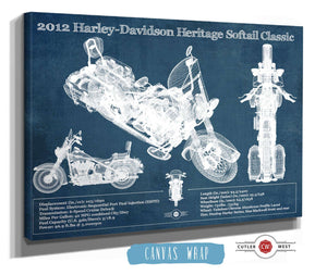 Cutler West Harley Davidson Heritage Softail Classic 2012 Blueprint Vintage Motorcycle Print