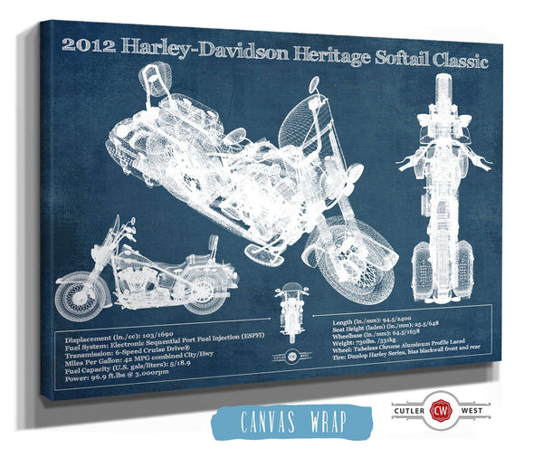 Cutler West Harley Davidson Heritage Softail Classic 2012 Blueprint Vintage Motorcycle Print