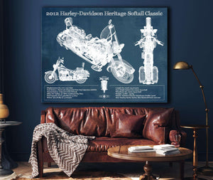 Cutler West Harley Davidson Heritage Softail Classic 2012 Blueprint Vintage Motorcycle Print