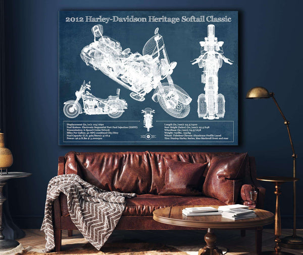 Cutler West Harley Davidson Heritage Softail Classic 2012 Blueprint Vintage Motorcycle Print
