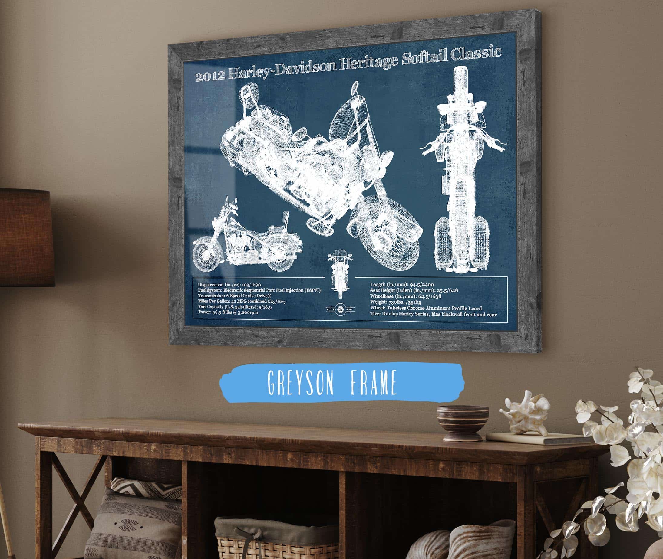 Harley Davidson Heritage Softail Blueprint Art | Cutler West