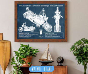 20" x 16" / Walnut Frame Cutler West Harley Davidson Heritage Softail Classic 2012 Blueprint Vintage Motorcycle Print