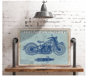Cutler West Harley-Davidson Knucklehead Blueprint Motorcycle Patent Print