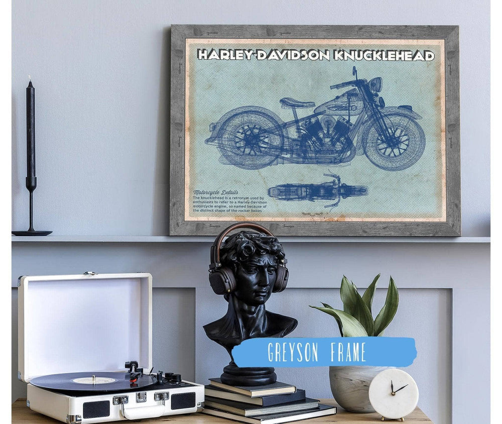 14" x 11" / Stretched Canvas Wrap Cutler West Harley-Davidson Knucklehead Blueprint Motorcycle Patent Print