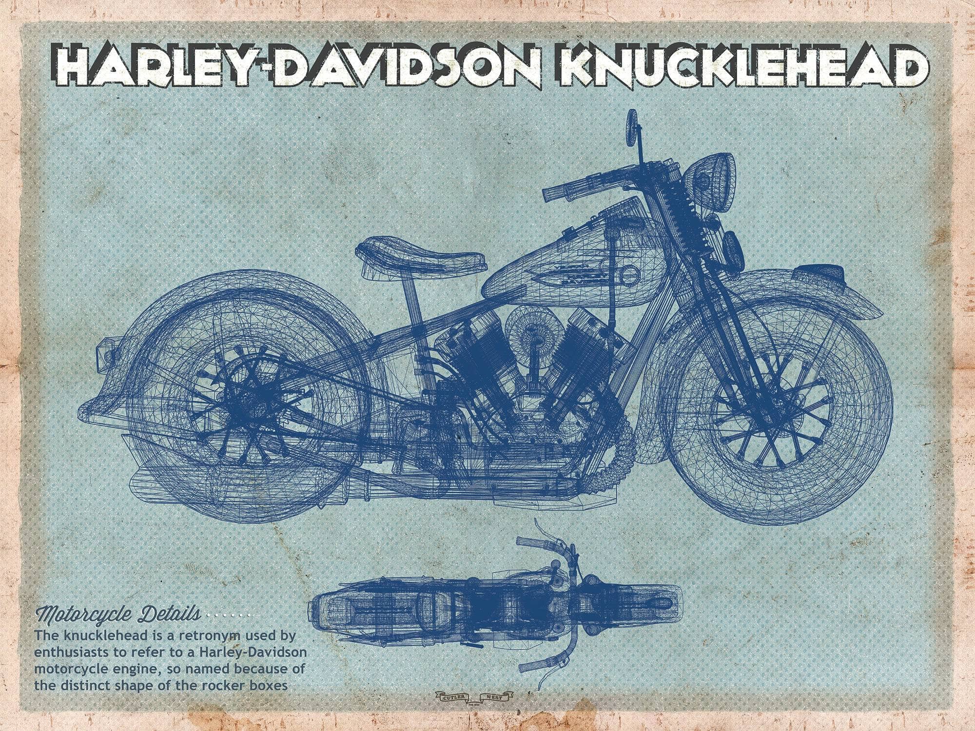 Harley-Davidson Knucklehead Blueprint Motorcycle Patent Art by