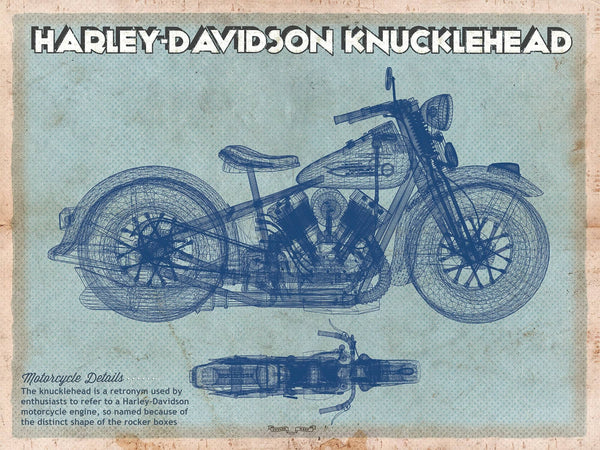 14" x 11" / Unframed Cutler West Harley-Davidson Knucklehead Blueprint Motorcycle Patent Print