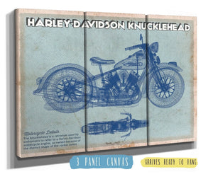 36" x 24" / 3 Panel Canvas Wrap Cutler West Harley-Davidson Knucklehead Blueprint Motorcycle Patent Print
