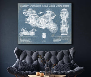 Cutler West Harley-Davidson Road Glide Ultra 2018 Blueprint Motorcycle Patent Print