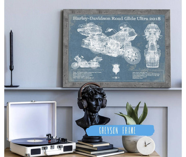 14" x 11" / Greyson Frame Cutler West Harley-Davidson Road Glide Ultra 2018 Blueprint Motorcycle Patent Print