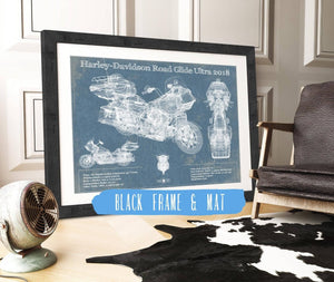 20" x 16" / Black Frame & Mat Cutler West Harley-Davidson Road Glide Ultra 2018 Blueprint Motorcycle Patent Print