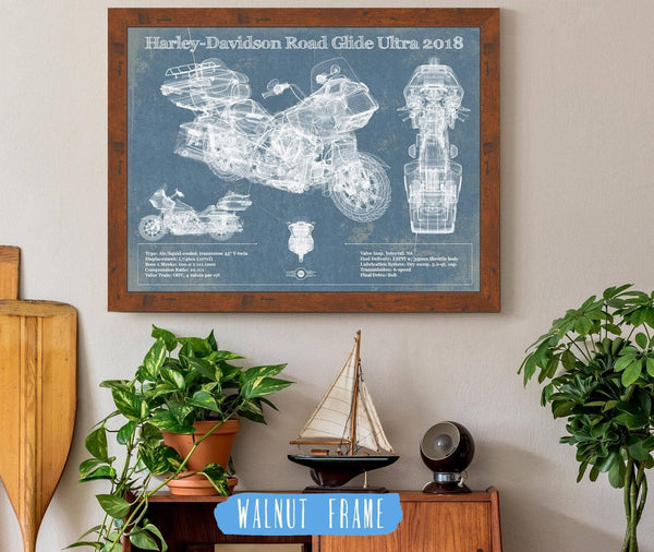 20" x 16" / Walnut Frame Cutler West Harley-Davidson Road Glide Ultra 2018 Blueprint Motorcycle Patent Print