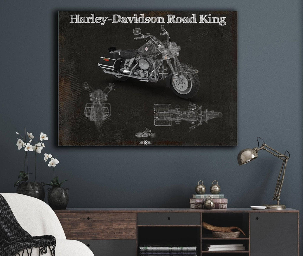 14" x 11" / Stretched Canvas Wrap Cutler West Harley-Davidson Road King Motorcycle Patent Print