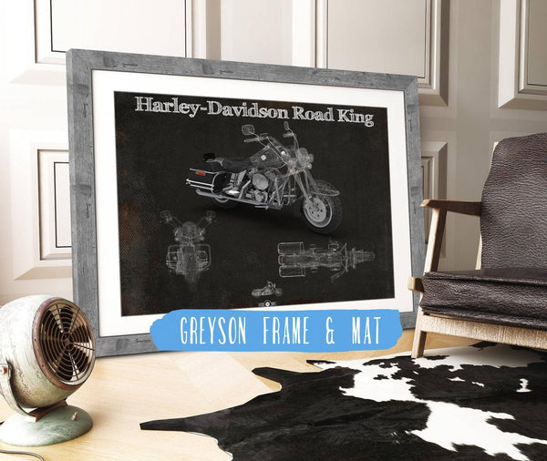 14" x 11" / Greyson Frame & Mat Cutler West Harley-Davidson Road King Motorcycle Patent Print