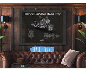 20" x 16" / Black Frame Cutler West Harley-Davidson Road King Motorcycle Patent Print