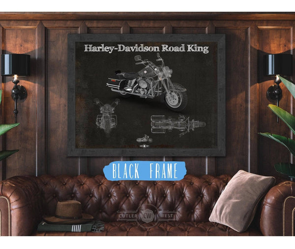 20" x 16" / Black Frame Cutler West Harley-Davidson Road King Motorcycle Patent Print