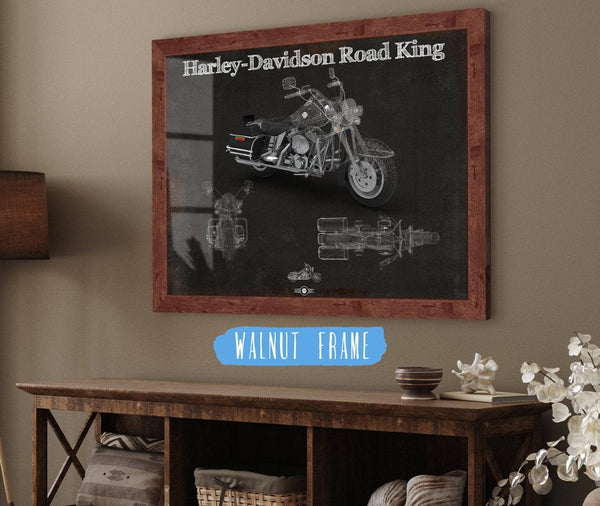 20" x 16" / Walnut Frame Cutler West Harley-Davidson Road King Motorcycle Patent Print
