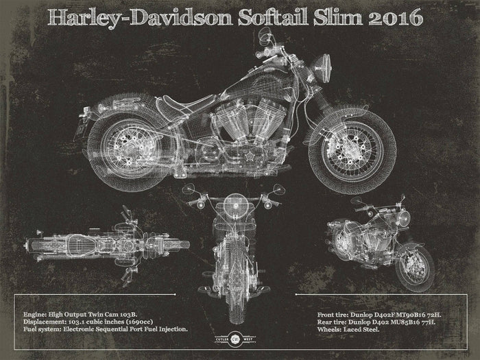 Cutler West Best Selling Collection 14" x 11" / Unframed Harley Davidson Softail Slim S Army Design 2016 Motorcycle Patent Print 845000197_64312