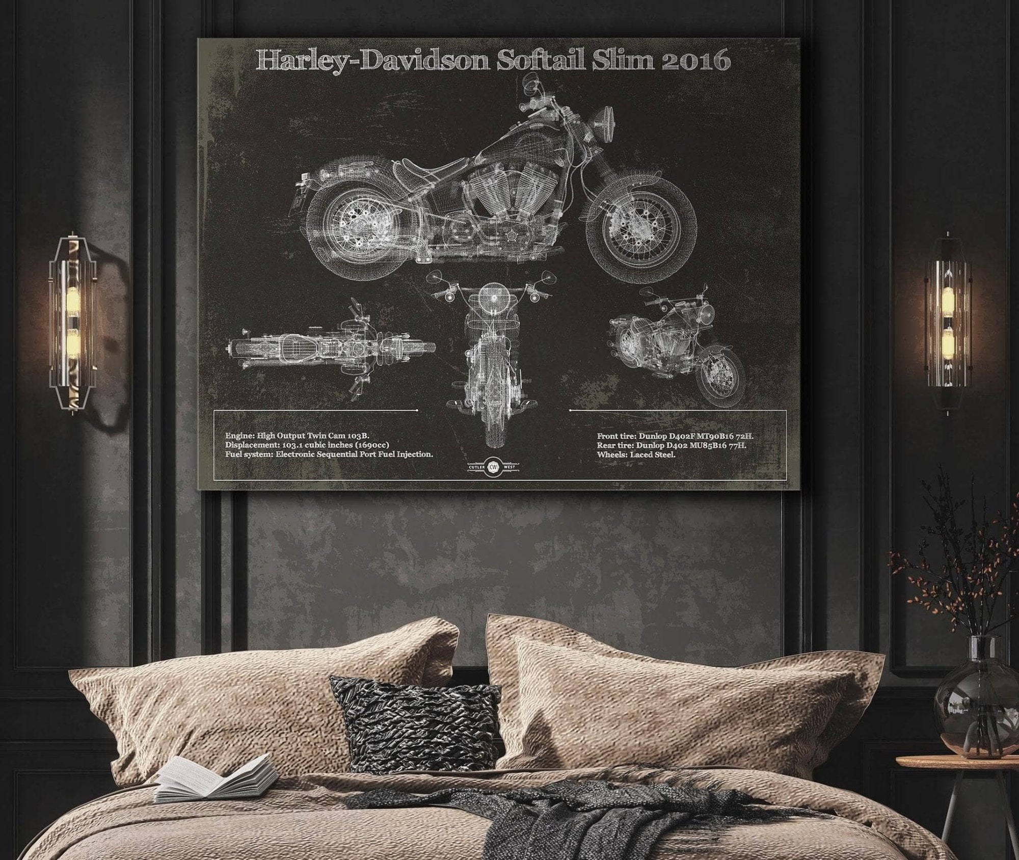 Cutler West Best Selling Collection Harley Davidson Softail Slim S Army Design 2016 Motorcycle Patent Print