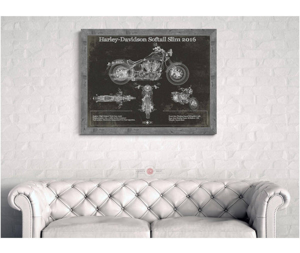 14" x 11" / Greyson Frame Cutler West Harley Davidson Softail Slim S Army Design 2016 Motorcycle Patent Print
