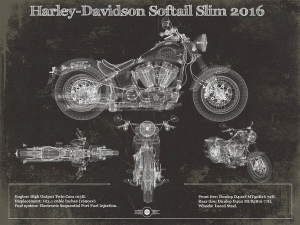 14" x 11" / Unframed Cutler West Harley Davidson Softail Slim S Army Design 2016 Motorcycle Patent Print
