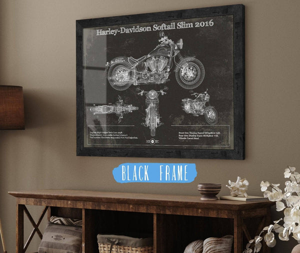 20" x 16" / Black Frame Cutler West Harley Davidson Softail Slim S Army Design 2016 Motorcycle Patent Print