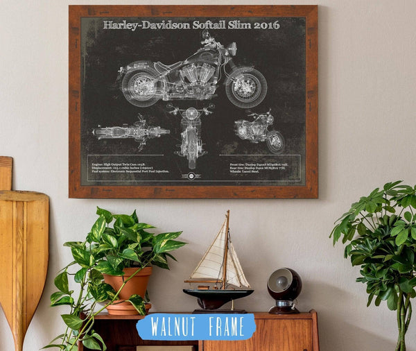 20" x 16" / Walnut Frame Cutler West Harley Davidson Softail Slim S Army Design 2016 Motorcycle Patent Print