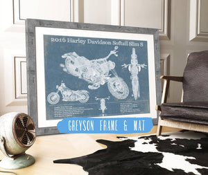 14" x 11" / Greyson Frame & Mat Cutler West Harley-Davidson Softail Slim S Motorcycle Patent Print