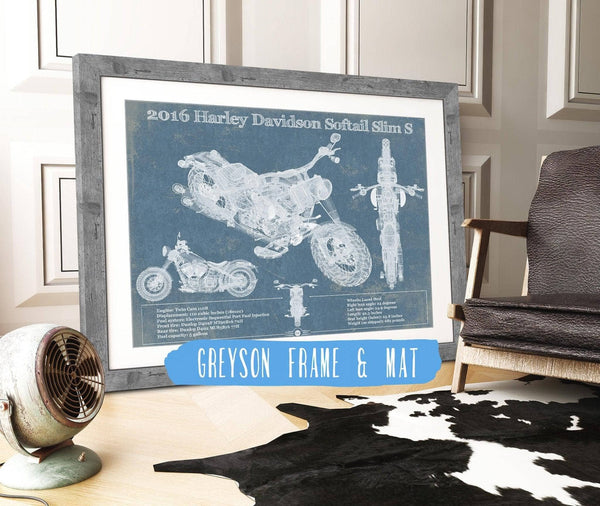 14" x 11" / Greyson Frame & Mat Cutler West Harley-Davidson Softail Slim S Motorcycle Patent Print
