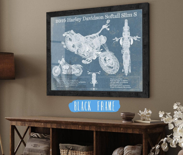 20" x 16" / Black Frame Cutler West Harley-Davidson Softail Slim S Motorcycle Patent Print