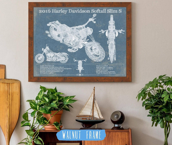 20" x 16" / Walnut Frame Cutler West Harley-Davidson Softail Slim S Motorcycle Patent Print