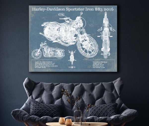 Cutler West Harley-Davidson Sportster Iron 883 2016 Blueprint Motorcycle Patent Print