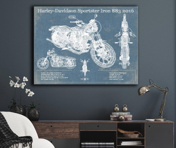 Cutler West Harley-Davidson Sportster Iron 883 2016 Blueprint Motorcycle Patent Print
