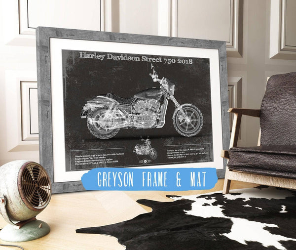 14" x 11" / Greyson Frame & Mat Cutler West Harley-Davidson Street 750 2018 Motorcycle Patent Print