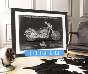 20" x 16" / Black Frame & Mat Cutler West Harley-Davidson Street 750 2018 Motorcycle Patent Print