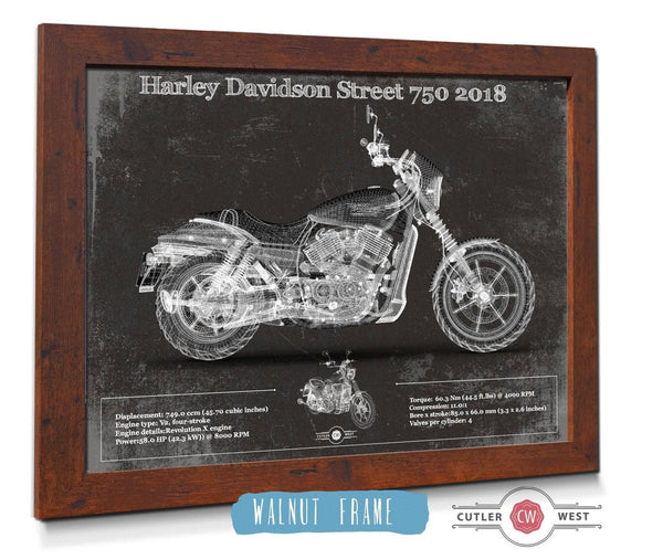 20" x 16" / Walnut Frame Cutler West Harley-Davidson Street 750 2018 Motorcycle Patent Print