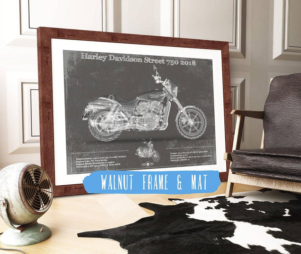 20" x 16" / Walnut Frame & Mat Cutler West Harley-Davidson Street 750 2018 Motorcycle Patent Print