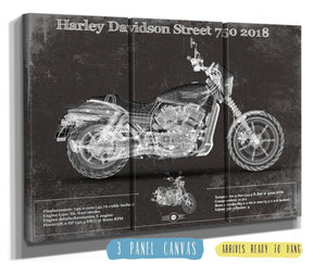 36" x 24" / 3 Panel Canvas Wrap Cutler West Harley-Davidson Street 750 2018 Motorcycle Patent Print