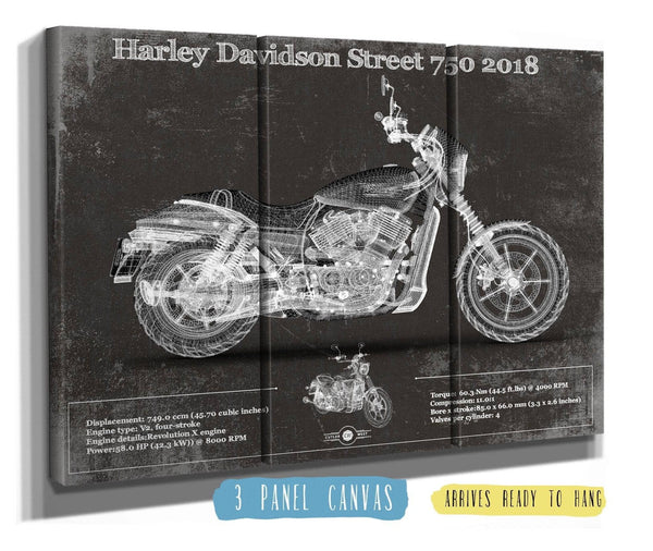 36" x 24" / 3 Panel Canvas Wrap Cutler West Harley-Davidson Street 750 2018 Motorcycle Patent Print