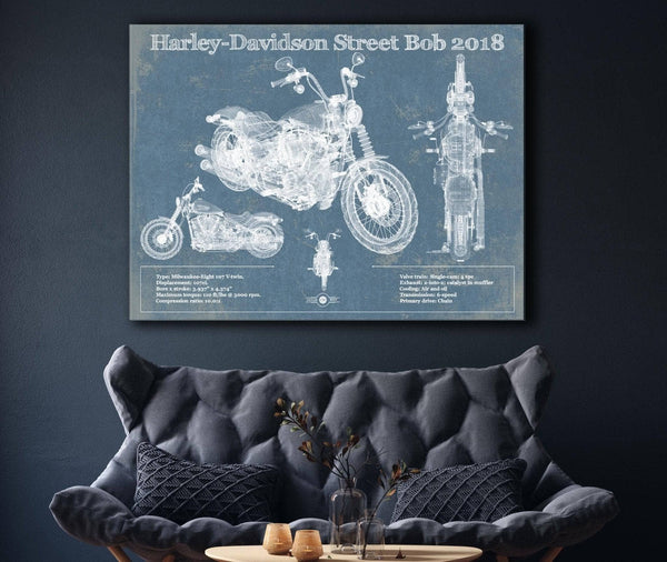 Cutler West Harley-Davidson Street Bob 2018 Blueprint Motorcycle Patent Print