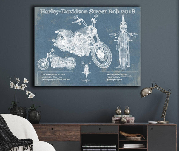 Cutler West Harley-Davidson Street Bob 2018 Blueprint Motorcycle Patent Print