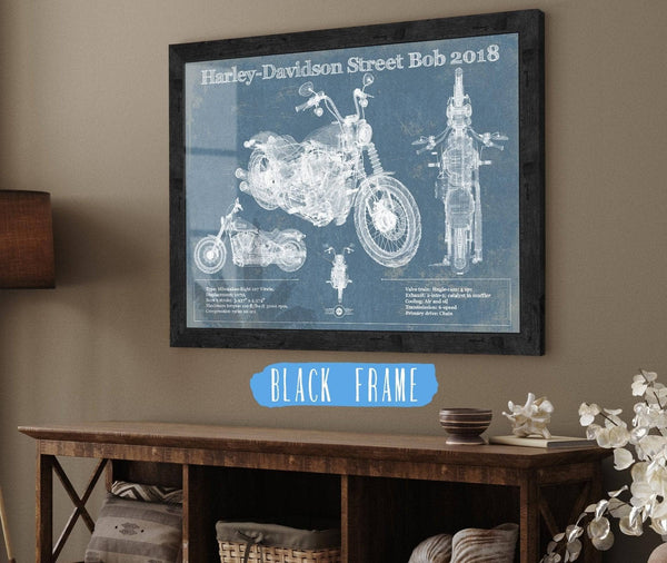 20" x 16" / Black Frame Cutler West Harley-Davidson Street Bob 2018 Blueprint Motorcycle Patent Print