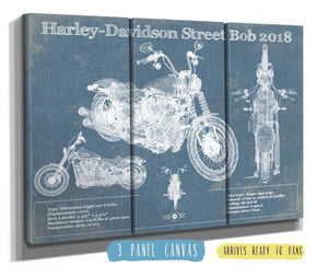 36" x 24" / 3 Panel Canvas Wrap Cutler West Harley-Davidson Street Bob 2018 Blueprint Motorcycle Patent Print