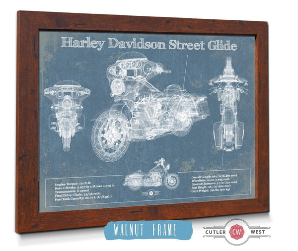 20" x 16" / Walnut Frame Cutler West Harley Davidson Street Glide Motorcycle Patent Print