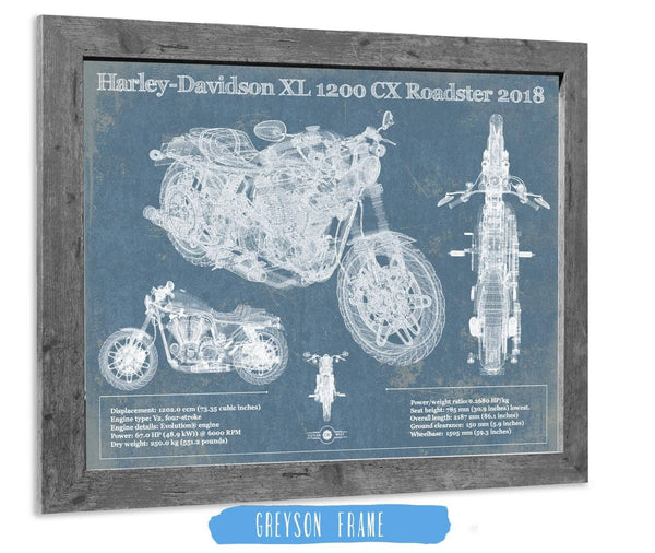 Cutler West Harley-Davidson XL 1200 CX Roadster 2018 Blueprint Motorcycle Patent Print