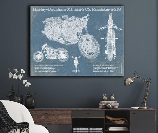 Cutler West Harley-Davidson XL 1200 CX Roadster 2018 Blueprint Motorcycle Patent Print