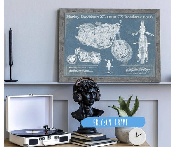 14" x 11" / Greyson Frame Cutler West Harley-Davidson XL 1200 CX Roadster 2018 Blueprint Motorcycle Patent Print