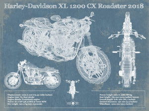 14" x 11" / Unframed Cutler West Harley-Davidson XL 1200 CX Roadster 2018 Blueprint Motorcycle Patent Print